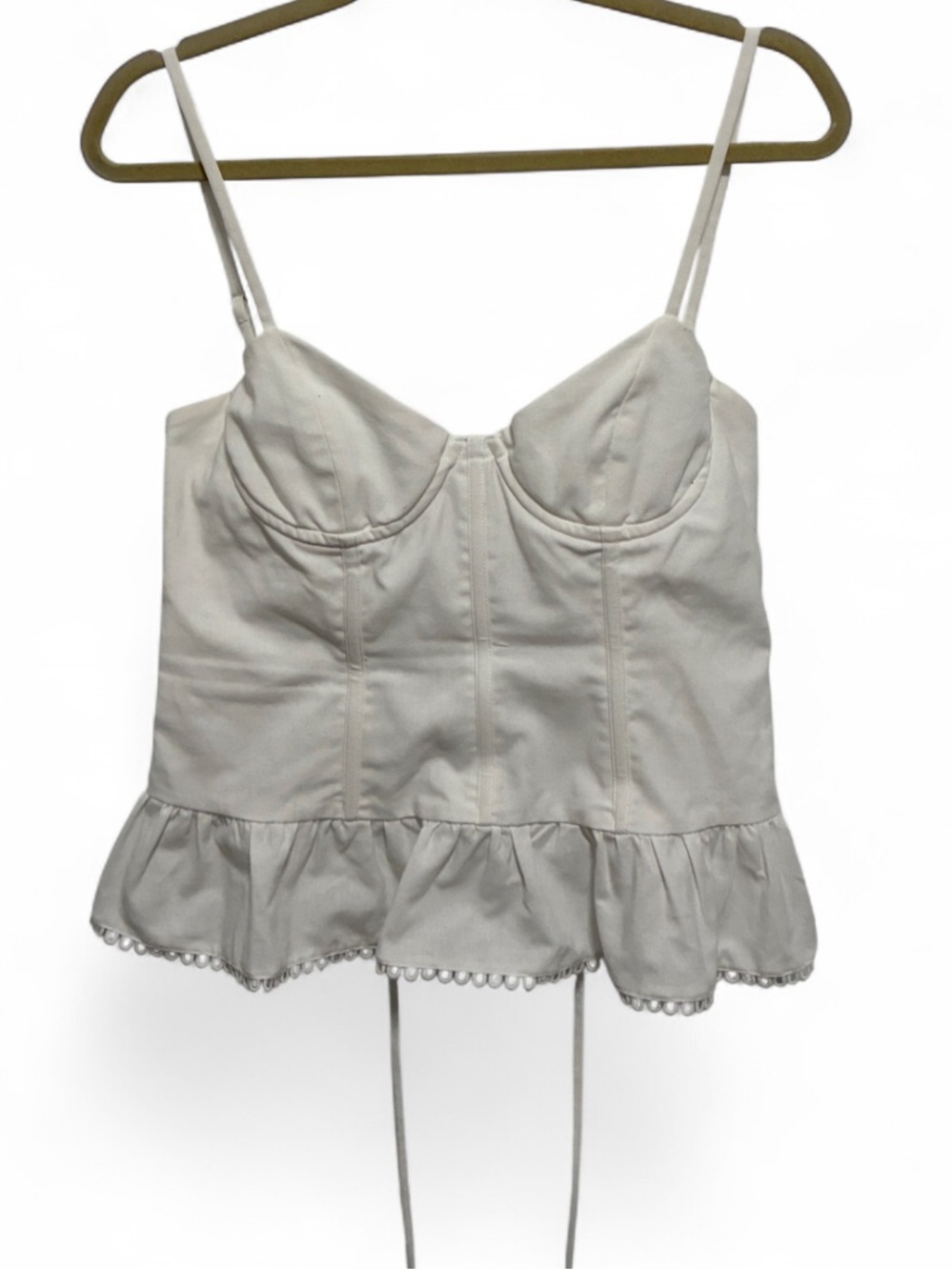 White Fox White Ruffle Hem Lace Up Back Bustier Tank Top